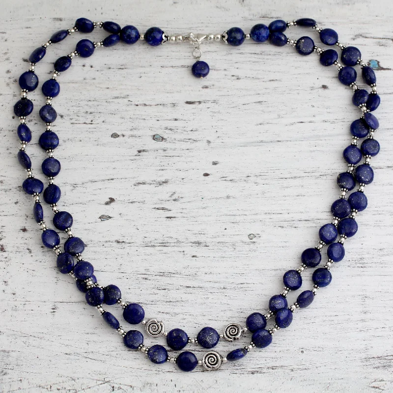 Best necklaces and pendants with rose gold for a warm and romantic appeal-Lapis Lazuli Sterling Silver Beaded Necklace