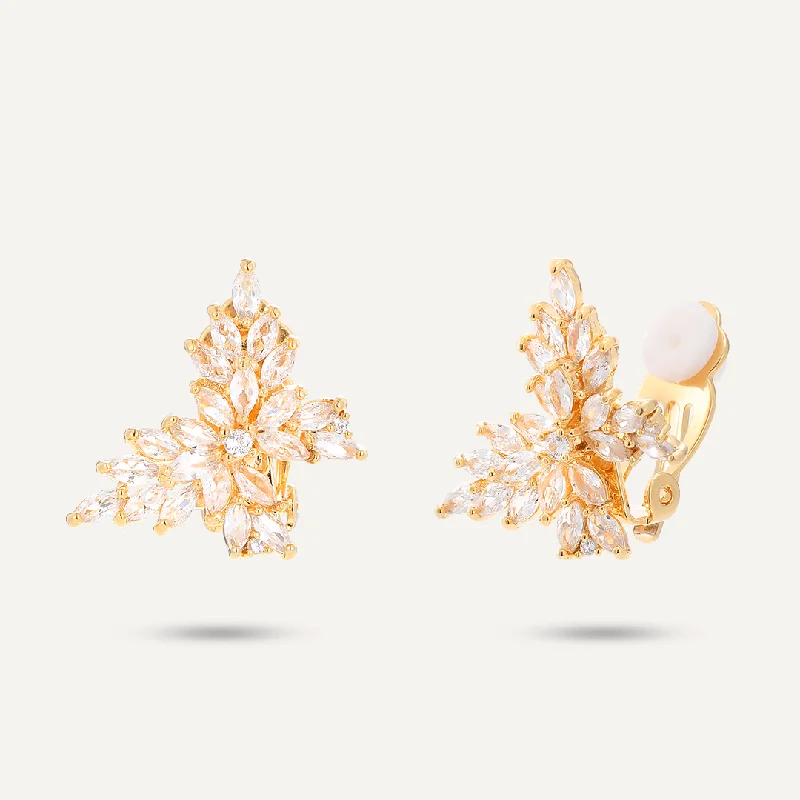 Drop Earrings for Wellness Routine -Cubic Zirconia Clip On Earrings In Gold-Tone