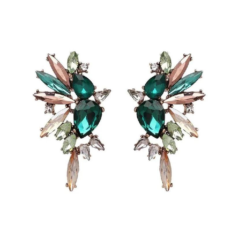 Gemstone and Diamond Drop Earrings for Opulence -Wings of Emerald Jeweled Cluster Earrings