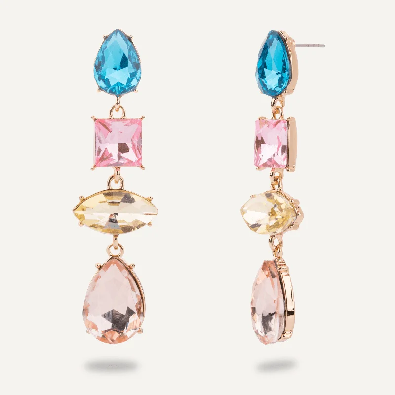 Hypoallergenic Drop Earrings for Sensitive -Light Multi-Coloured Crystal Drop Earrings In Gold-Tone