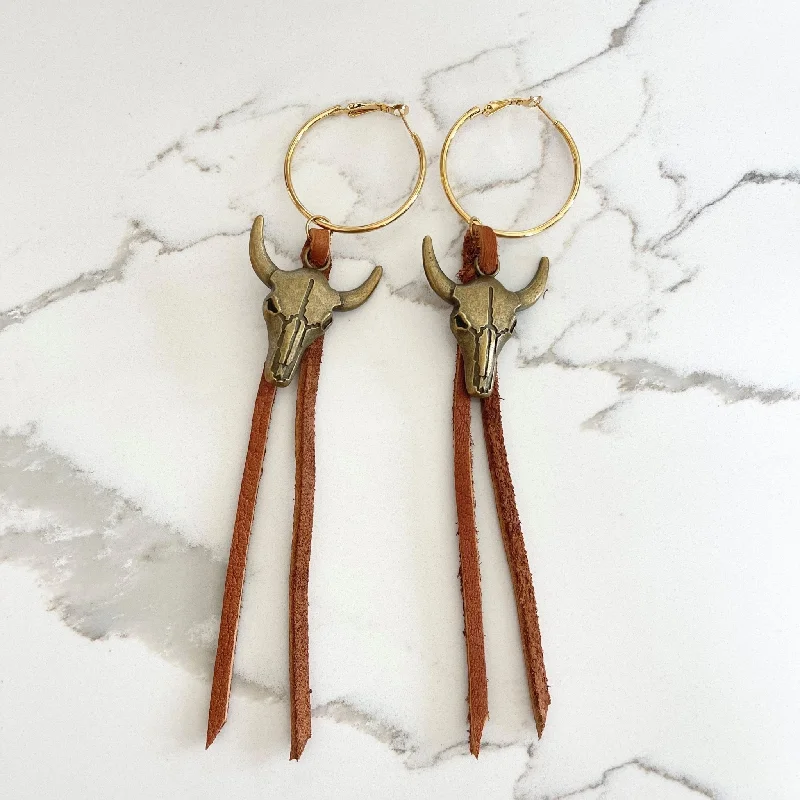 Drop Earrings for School Uniform -VE112 - Brass Steer Head Earrings