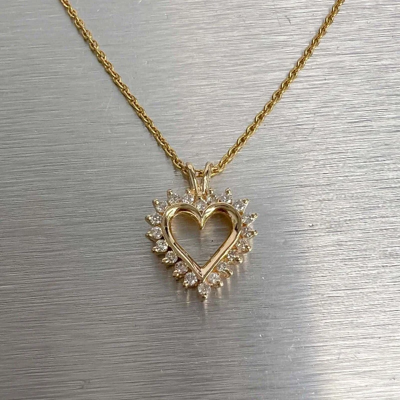 Best necklaces and pendants with personalized coordinates for a special keepsake-14k Yellow Gold Diamond Halo Open Heart Necklace 0.25ctw H SI2 16" 4.8 grams