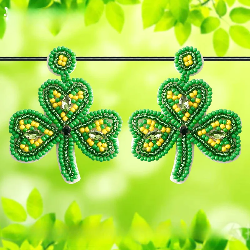 Hypoallergenic Drop Earrings for Sensitive -Wholesale St. Patrick's Day Clover Rice Ball Earrings