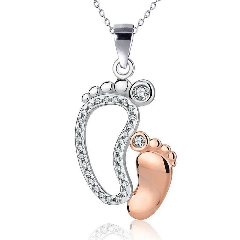 Necklaces and pendants with angel wing motifs for a spiritual, meaningful design-Baby Feet Necklace with Cubic Zirconia