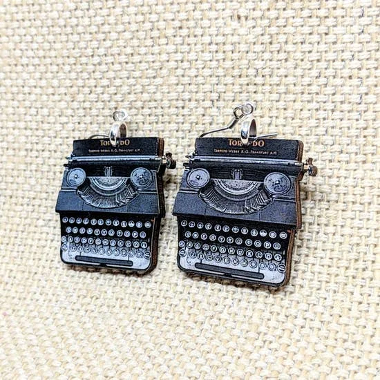 Punk Drop Earrings with Spikes -Typewriter Wooden Earrings