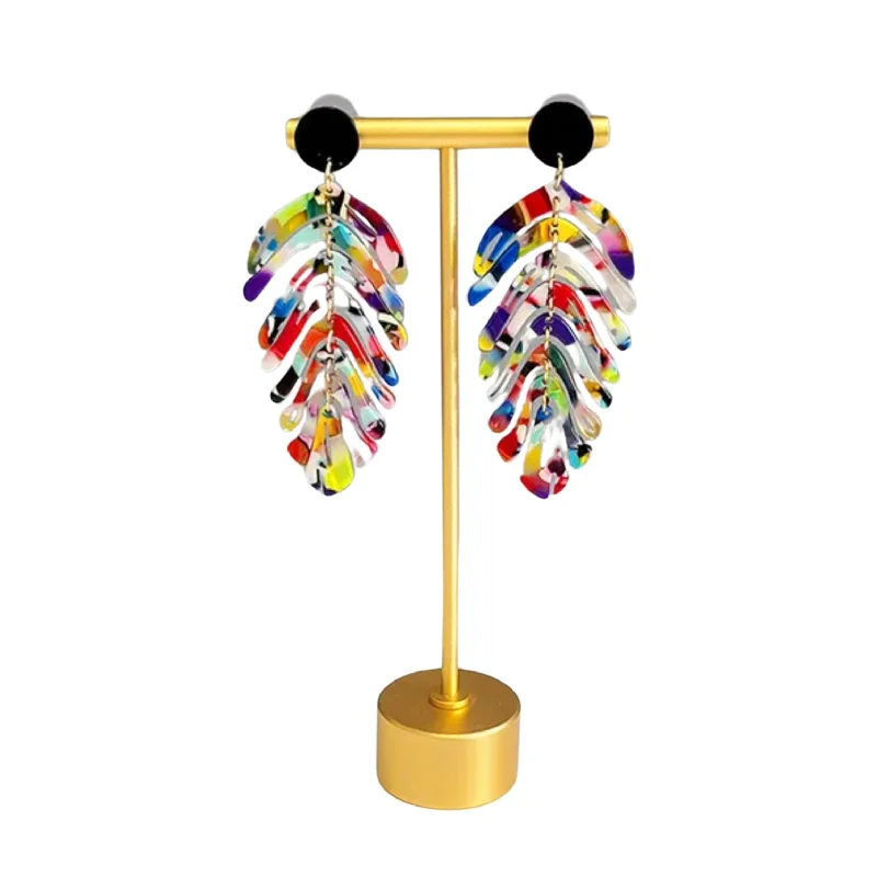 Tarnish Resistant Drop Earrings for Longevity -Tropical Palm Leaf Earrings | Lightweight Statement Earrings in Multicolor