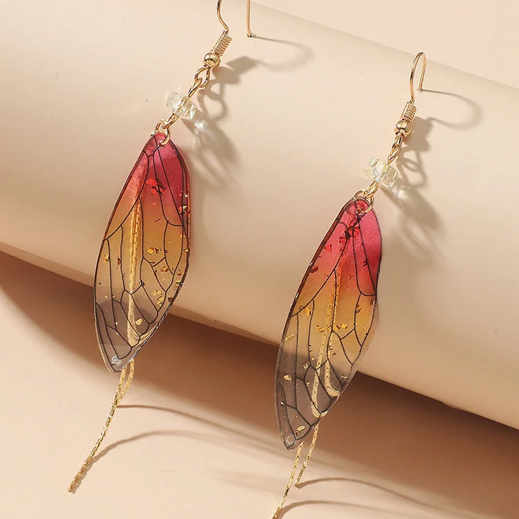 Drop Earrings for Engagement Party -Wholesale Epoxy Butterfly Wings Gradient Color Earrings