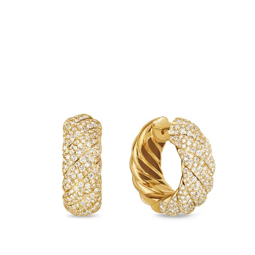 Drop Earrings for Evening Gown -Sculpted Cable Hoop Earrings in 18K Yellow Gold with Diamonds, 25mm