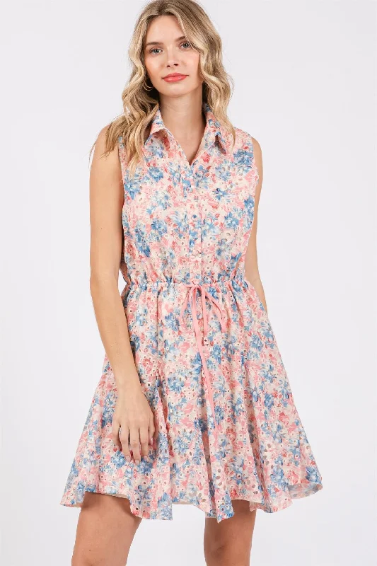 Plus size dresses with timeless charm stay chic -Plus size dresses with lace-up details for a trendy vibe -GeeGee Full Size Floral Eyelet Sleeveless Mini Dress