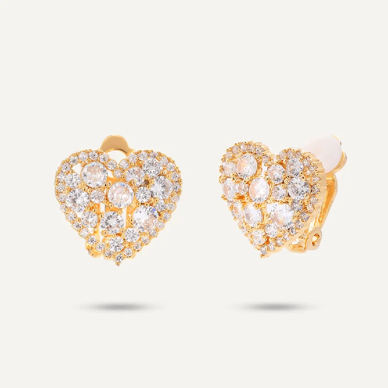 Silver Drop Earrings for Men -Heart Shaped Cubic Zirconia Earrings In Gold-Tone