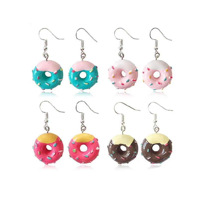 Round Drop Earrings for Classic -Wholesale Resin Simulation Cake Dessert Donut Earrings Set