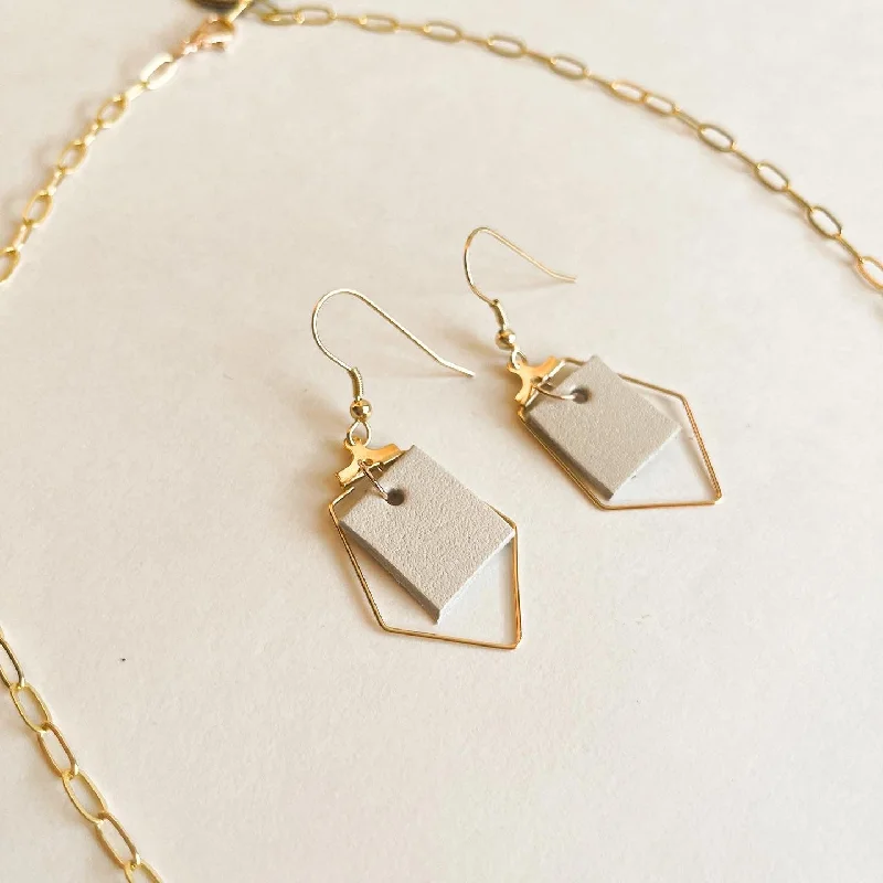 Drop Earrings for Festival Style -VE114 - The Minimalist White Leather Earrings