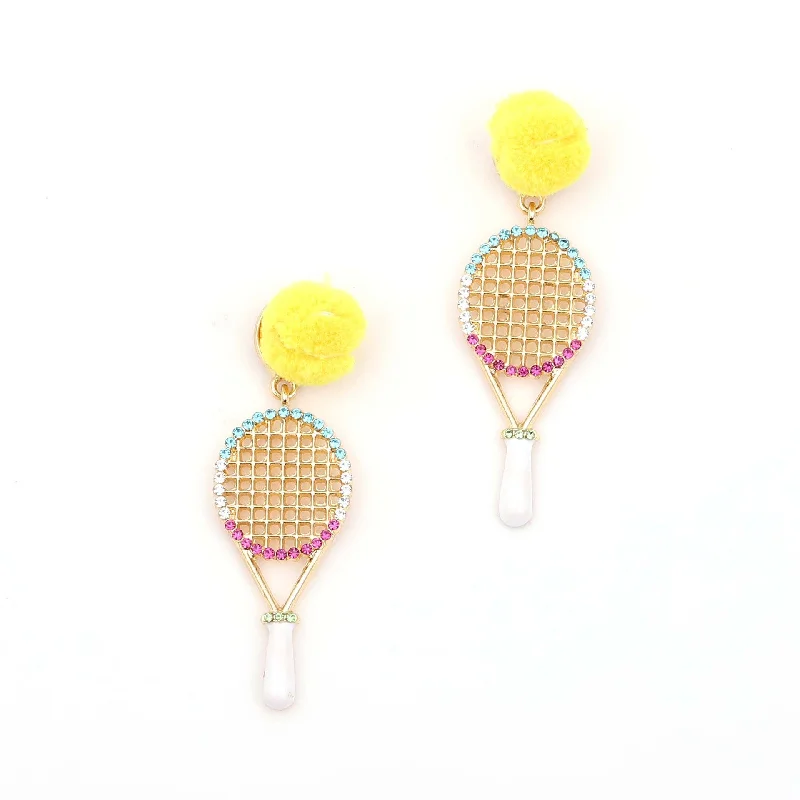 Retro Drop Earrings for Nostalgia -Wholesale Sports Alloy Tennis Racket Diamond Earrings