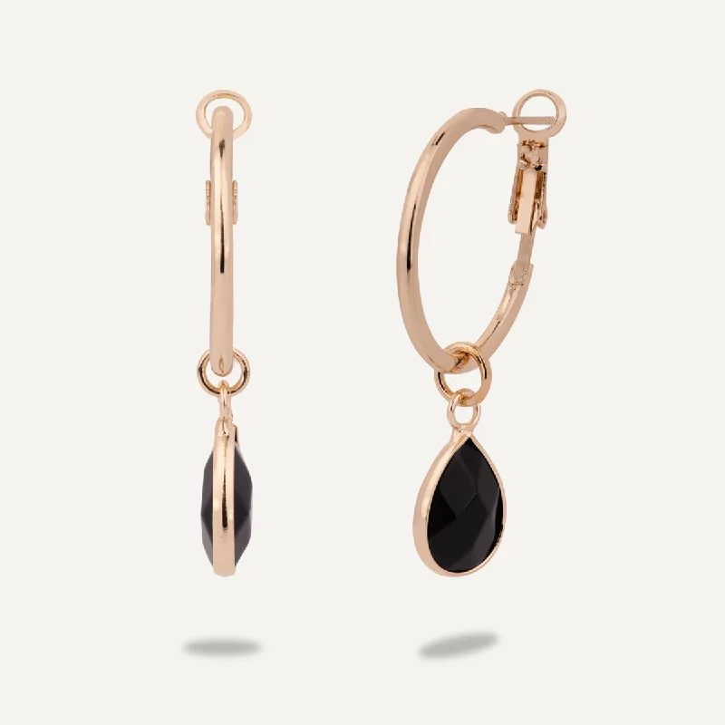 Drop Earrings with Crown Designs -Black Spinel Lever Earrings In Gold-Tone