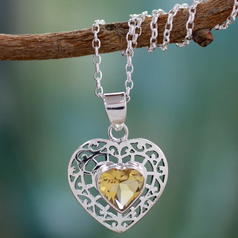 Simple necklaces and pendants with bar pendants for a sleek modern design-Mughal Romance Citrine heart necklace