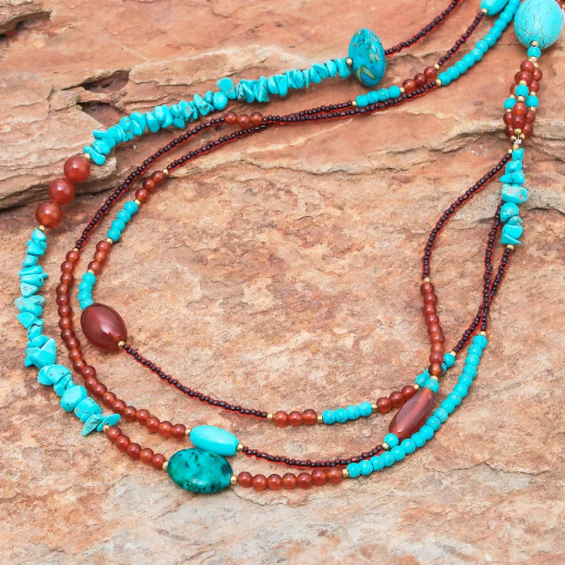 Best necklaces and pendants with turquoise stones for a vibrant boho-chic look-Boho Charm Multi-Gemstone Beaded Strand Necklace from Thailand