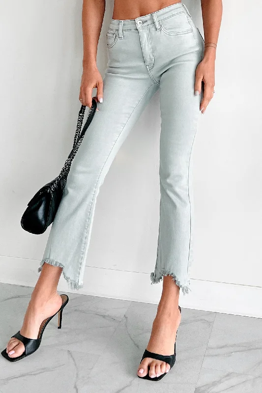 Relaxed Jeans for Comfortable -Tulsa Mid Rise Tummy Control Special A Kick Flare Jeans (Light Grey)