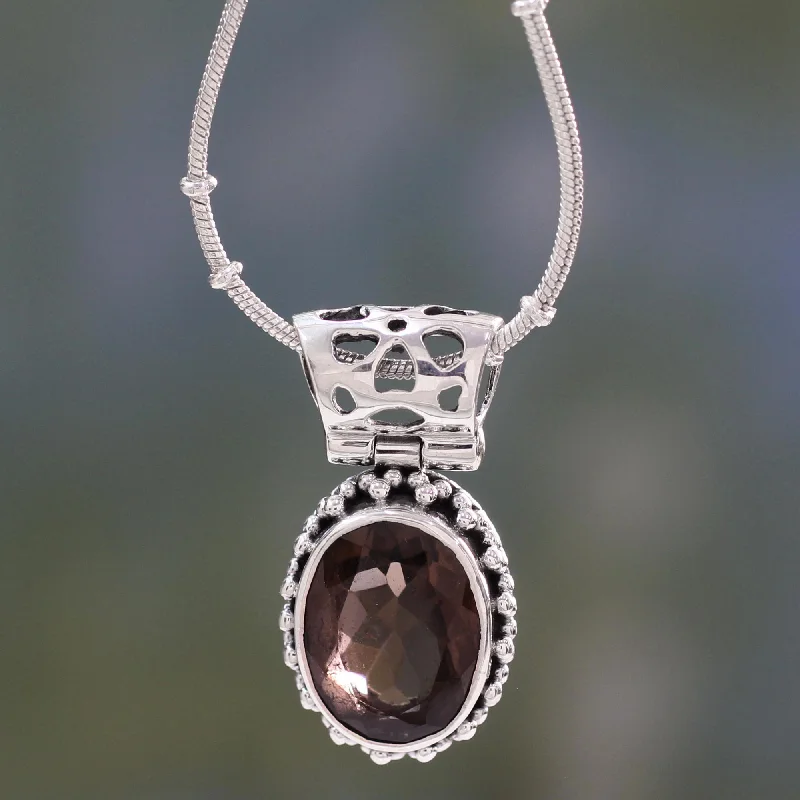 Beautiful necklaces and pendants with butterfly motifs for a whimsical style-Elegant Mystique Smoky Quartz Medallion in Sterling Silver Necklace