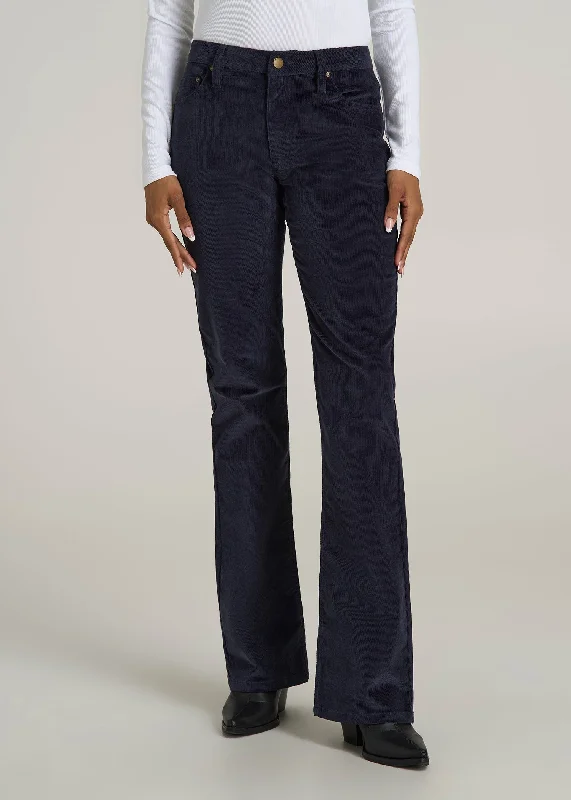 Recycled Jeans for Green -Mid Rise Mini Bootcut Tall Corduroy Pants for Women in Patriot Blue