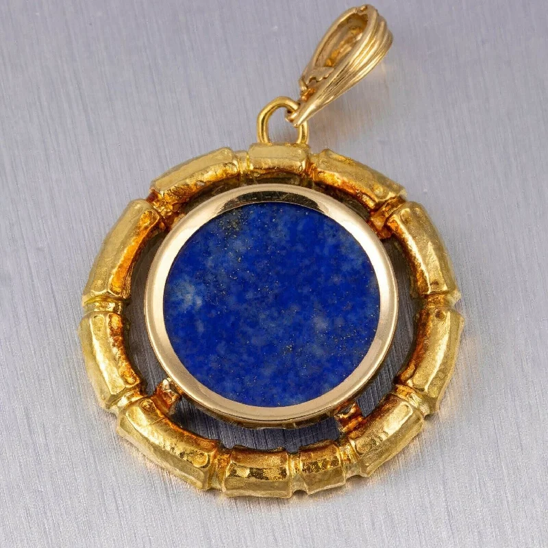 Necklaces and pendants with angel wing motifs for a spiritual, meaningful design-DAVID WEBB 18k Yellow Gold Bamboo Circle Lapis Pendant w/ Certificate