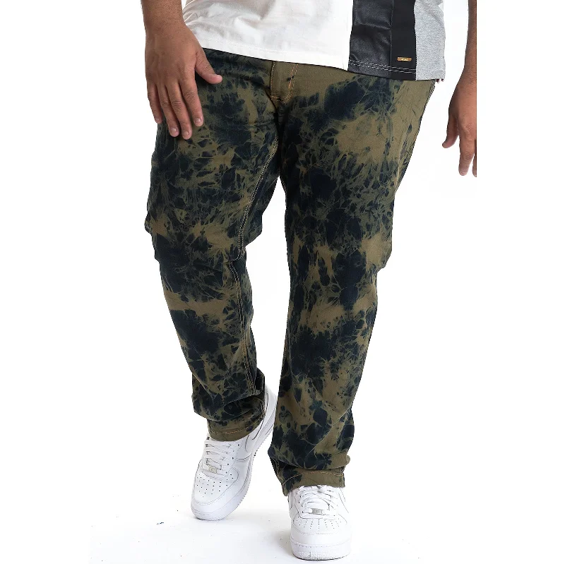 Denim Jeans for Durability -M2788 MAKOBI Tie Dye Denim Jeans - Olive