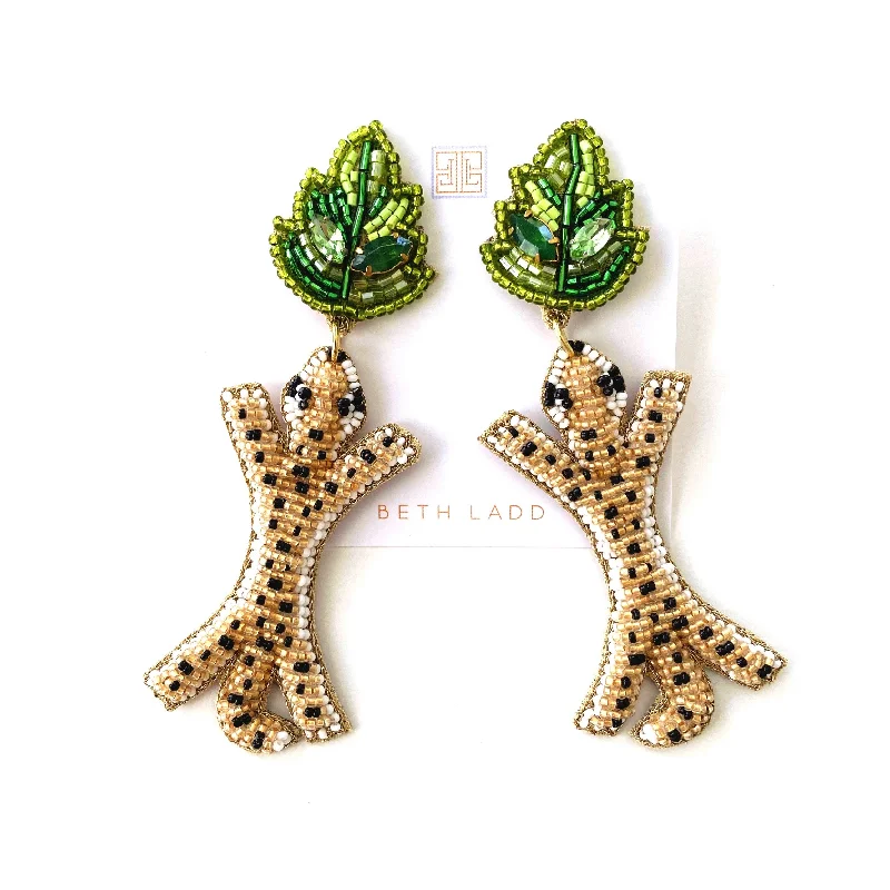 Magnetic Closure Drop Earrings for Easy -Leopard Leaf Earrings