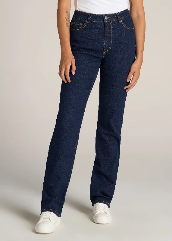 Five Pocket Jeans for Storage -Harper High Rise Straight Stretch Tall Women's Jeans in Ink Blue