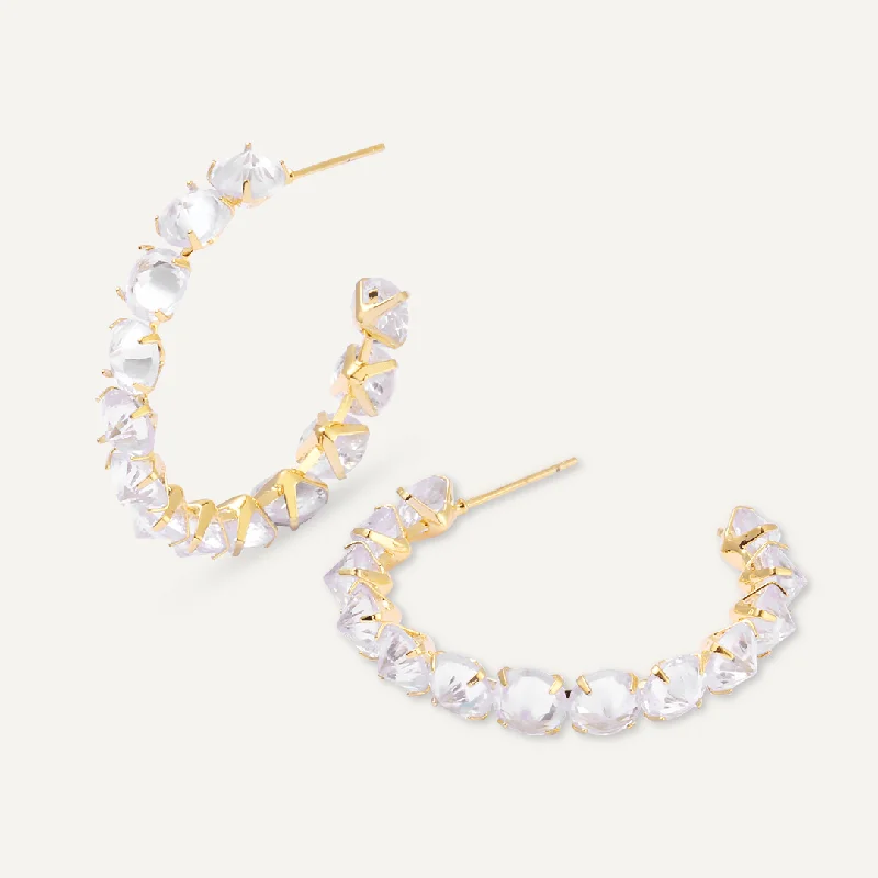 Silver Drop Earrings for Men -Crystal Hoop Earrings In Gold-Tone