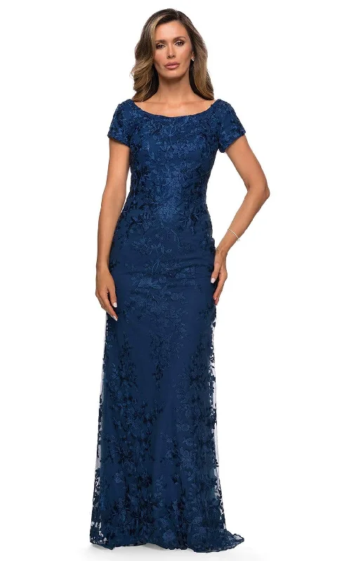 Plus size dresses featuring sequins sparkle subtly -Plus size dresses for plus size bridesmaids -La Femme - 27842 Lace Scoop Neck Sheath Dress