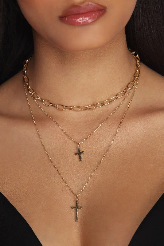 Simple necklaces and pendants with tiny charms for a delicate and casual vibe-Layered Chain Cross Necklace