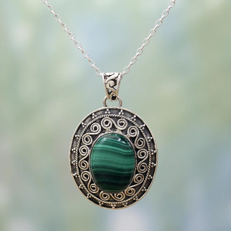 Best necklaces and pendants with heart-shaped designs for a romantic look-Mystical Beauty Handcrafted Sterling Silver and Malachite Pendant Necklace