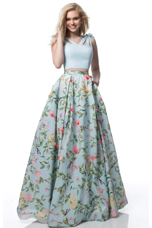 Plus size dresses with flowing skirts move freely -Plus size dresses with high-low hems for variety -Sherri Hill - 51959 Two Piece V-neck Floral Print A-line Dress