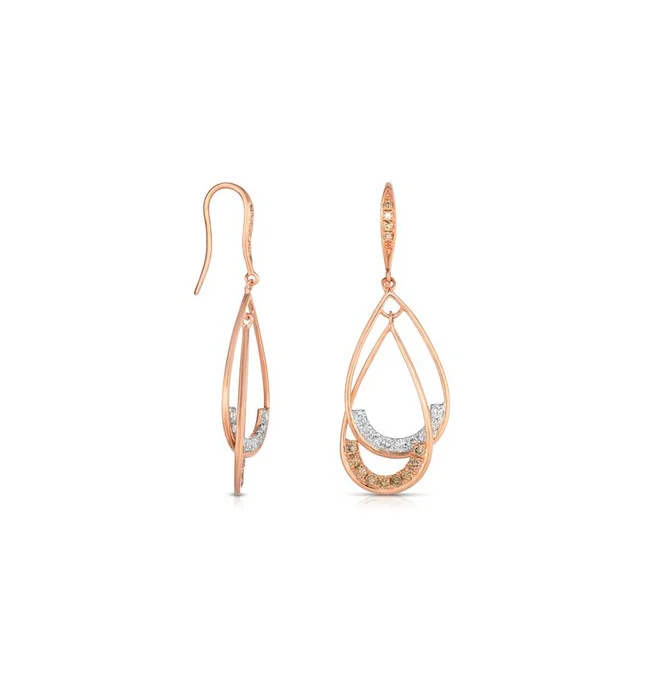 Studded Drop Earrings with Gemstones -Sabel Collection Mixed Metals Double Teardrop Diamond Dangle Earrings