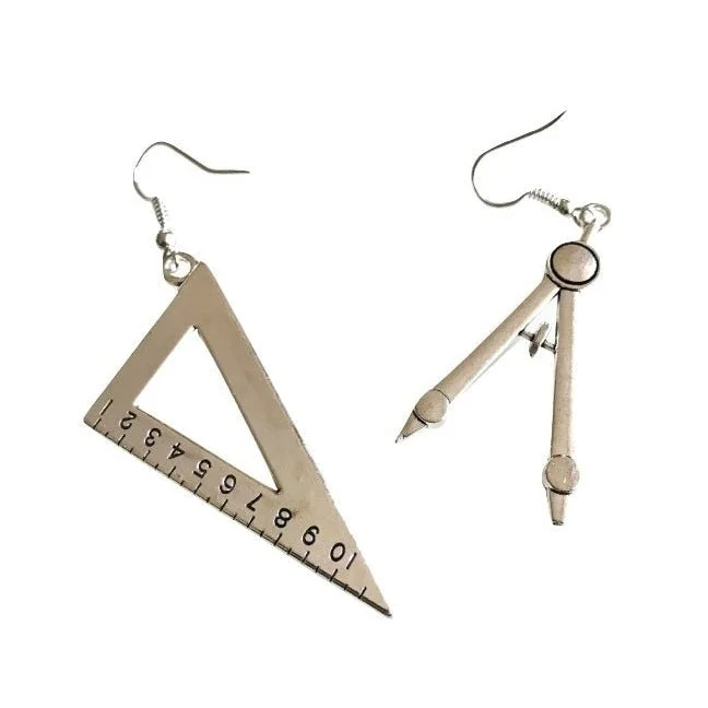 Drop Earrings for Travel Look -Vintage Style Compass and Protractor Set Drop Earrings