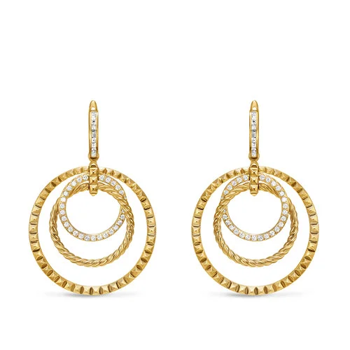 Drop Earrings for Concert Look -Crossover Trio Drop Earrings in 18K Yellow Gold with Diamonds, 35mm