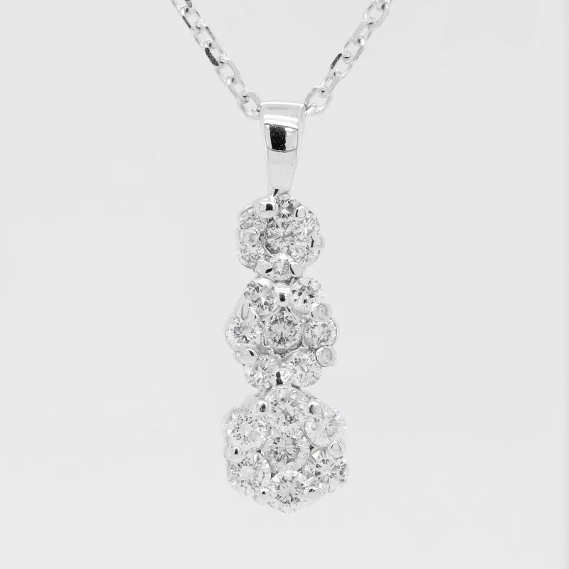 Necklaces and pendants with engraved messages for a deeply personal, sentimental gift-14k White Gold Triple Diamond Cluster Pendant Necklace 20" 0.55ctw