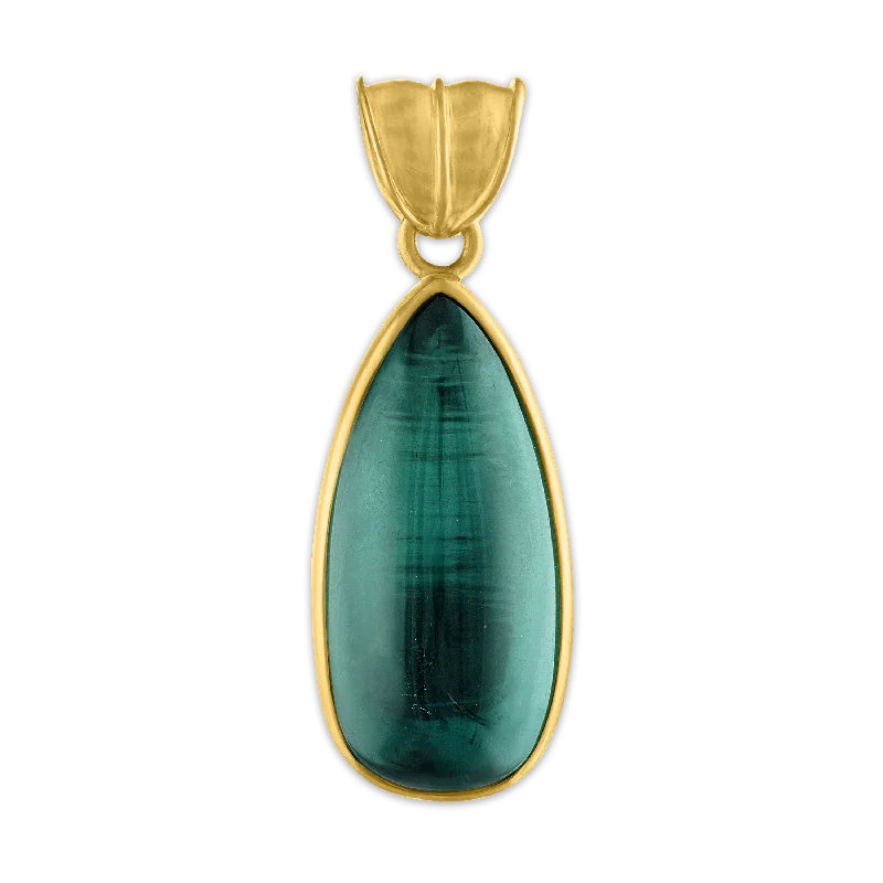 Unique necklaces and pendants with custom birthstone arrangements for personalization-Elongated Green Tourmaline Tear Pendant