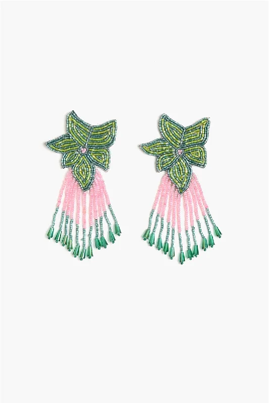 Vintage Drop Earrings with Patina -Flower Tassel Drop Earrings