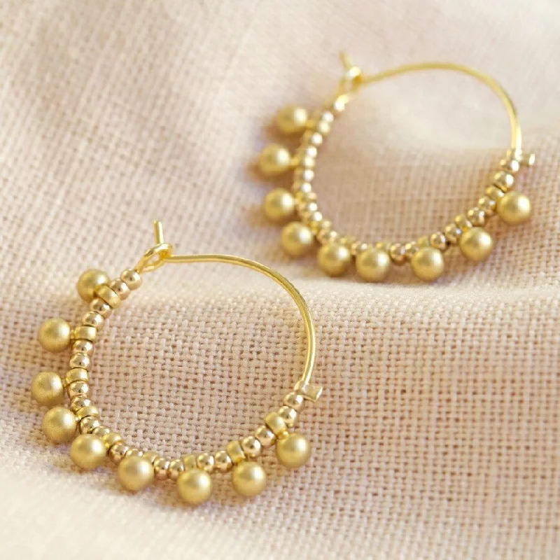 Drop Earrings for Office Wear -Gold Beaded Ball Hoop Earrings | Designed in the UK | 18K Gold Plated Brass