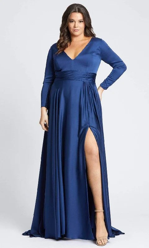 Plus size dresses with unique patterns catch eyes -Plus size dresses with floral patterns -Mac Duggal - 55290 Pleated Band A-Line Slit Dress