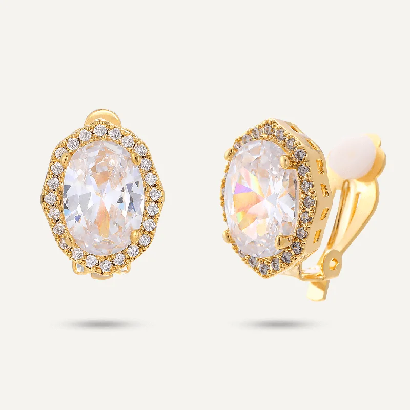 Heart Shaped Drop Earrings for Love -Crystal and Cubic Zirconia Clip On Earrings In Gold-Tone