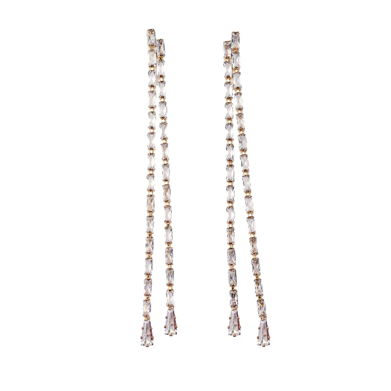 Crystal and Pearl Drop Earrings for Glamour -Swingy Diamond Tennis Duster Earrings