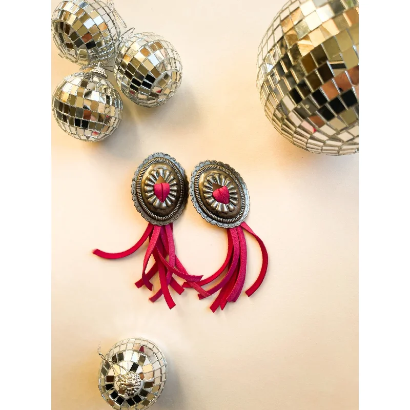 Drop Earrings for Valentine's Day -VE120 - Pink Concho Earrings