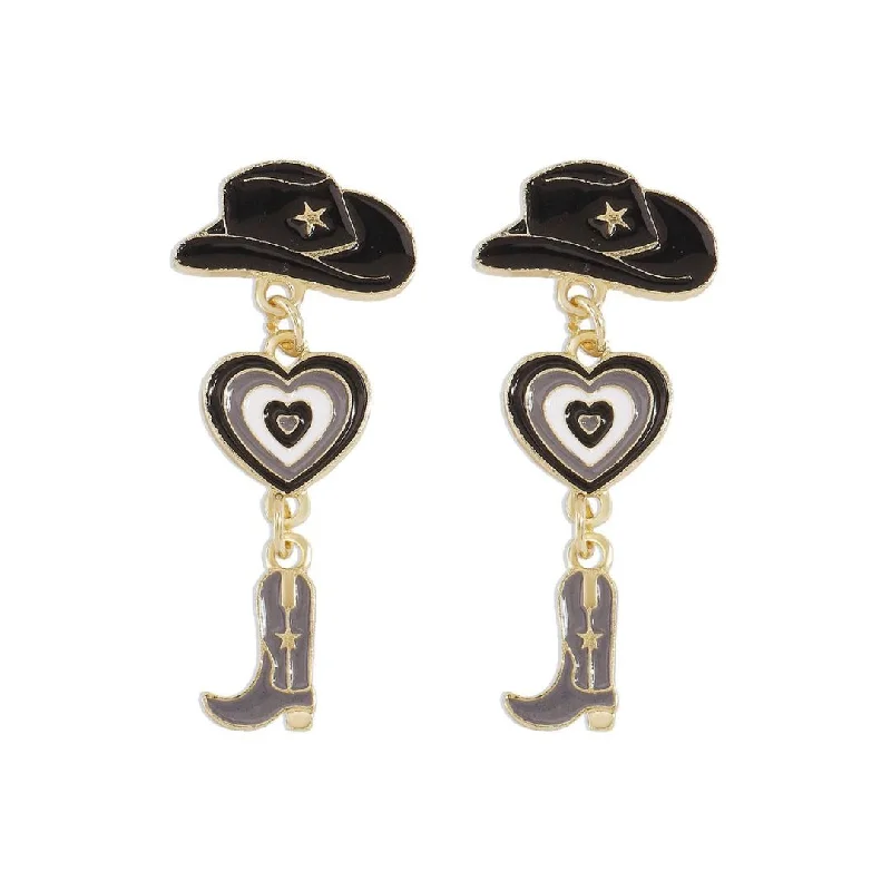 Clip On Drop Earrings for Non Pierced -Glamour Cowgirl Boot and Hat Dangle Earrings