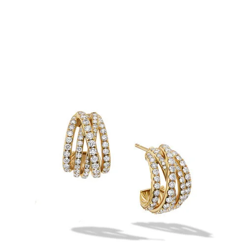 Long Drop Earrings for Dramatic -Pavé Crossover Shrimp Earrings in 18K Yellow Gold with Diamonds