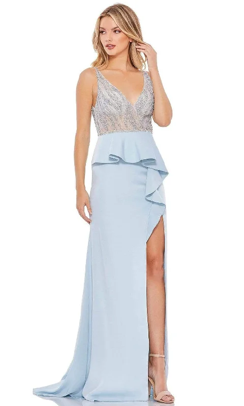 Plus size dresses for office wear stay sharp -Plus size dresses with long skirts for added coverage -Mac Duggal - 11203 Ruffled Peplum High Slit Simple Prom Trumpet Gown