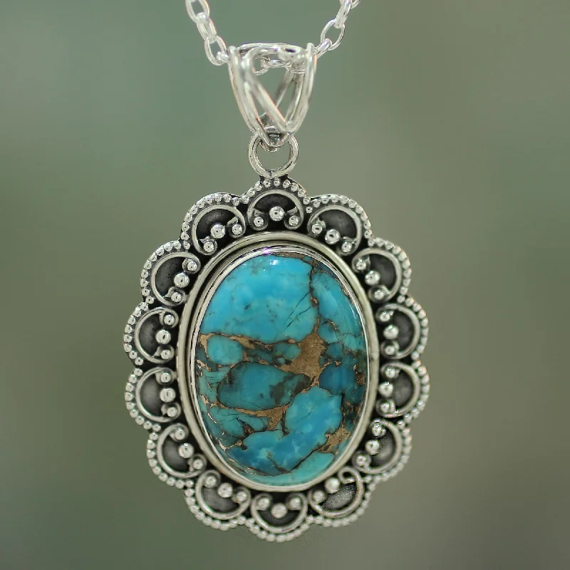 Best necklaces and pendants with floral designs for a feminine and elegant feel-Royal Halo Composite Turquoise Pendant Necklace Handcrafted in India