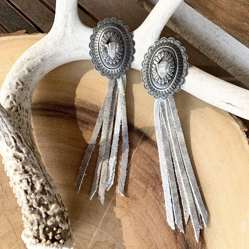 Ethnic Drop Earrings with Tribal Design -VE91 -  Vestige Southwest Concho Fringe Earrings