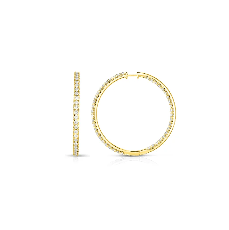 Drop Earrings with Polished Shine -Sabel Collection Yellow Gold Inside Out Round Diamond Hoop Earrings