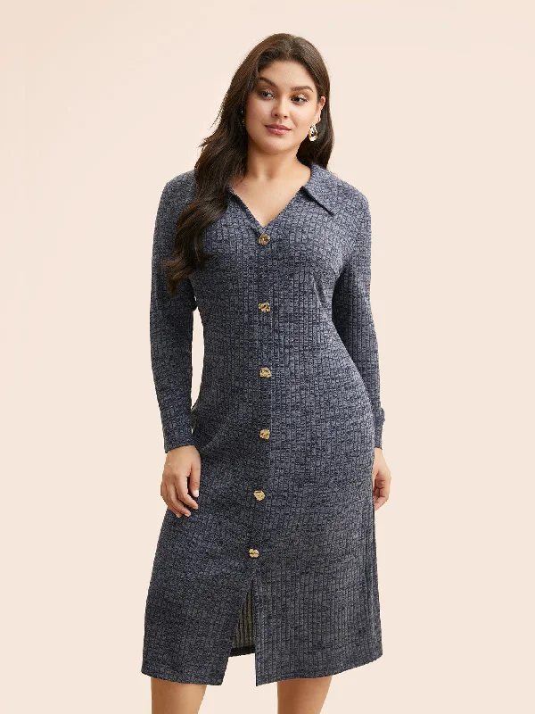 Plus size dresses with soft cotton feel comfy -Plus size dresses with printed designs for casual wear -Textured Buckle Detail Split Hem Dress